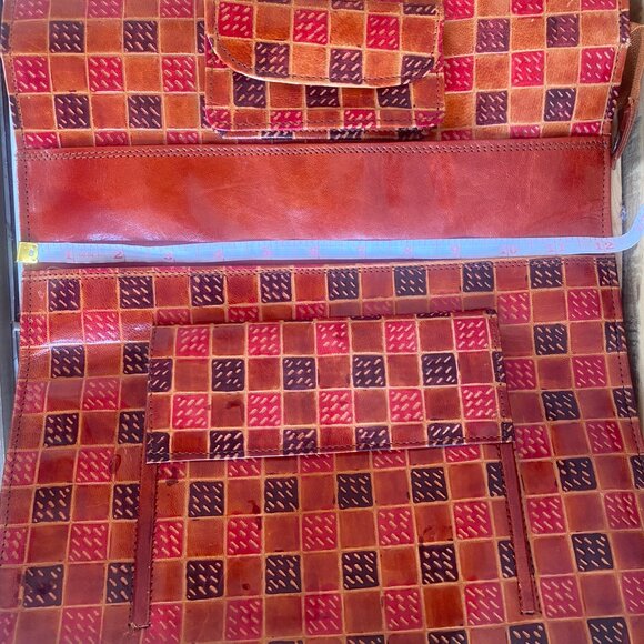 50-(VA) Vintage. Leather. Mosaic Patchwork. Zippered.Tote. - Picture 8 of 9